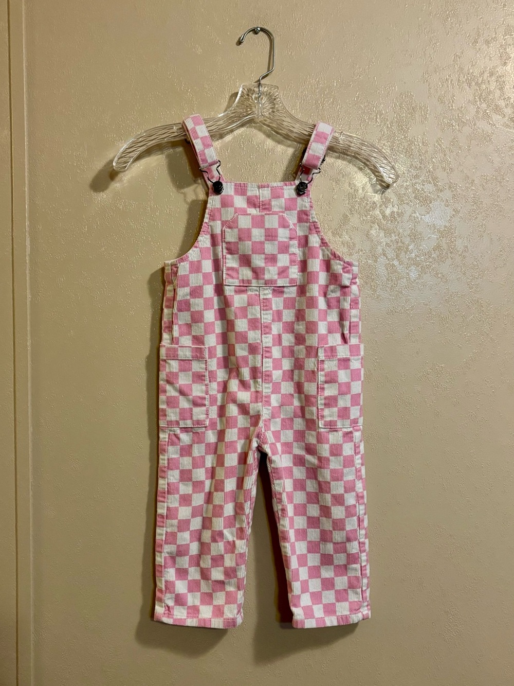 Little Trouble Pink Checkered Corduroy Overalls sz 3T